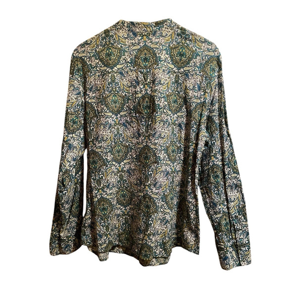 Woman's Blouse Size 16 Charter Club Green Tones Paisley V-Neck Mandarin Collar - Picture 6 of 13